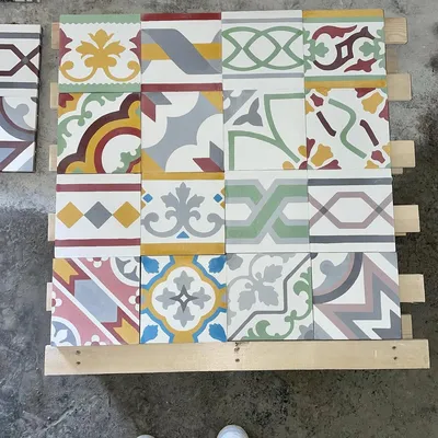 Patterned Maltese cement tiles laid side by side