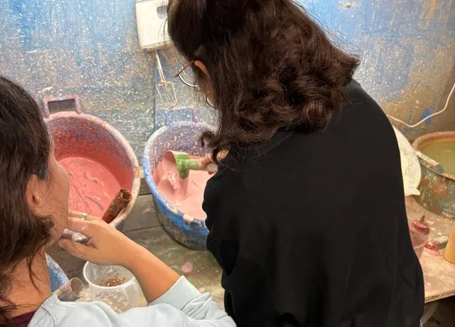 Mixing pigments by hand before pouring